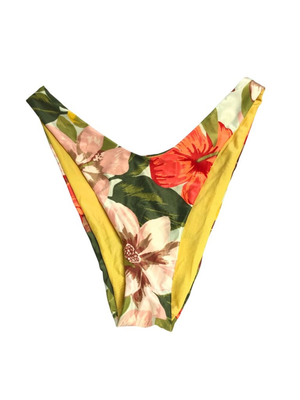 Aerie Bikini Bottom Cheekier High Cut Tropical Floral Green Red Beige XL